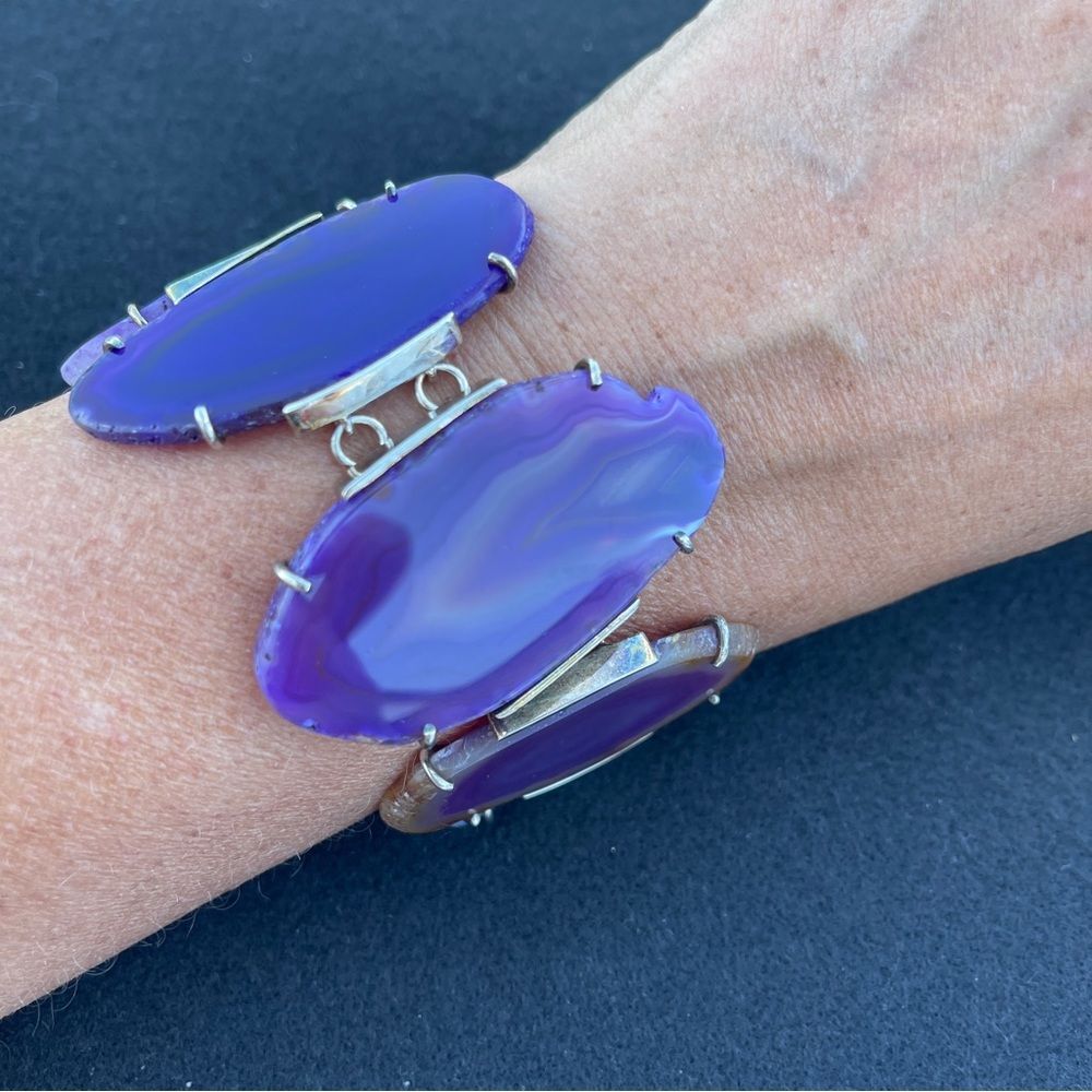 Whitney Kelly Sterling Silver Purple Agate Bracelet Vintage .925 Signed Design